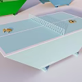 Modern Ping Pong Table With Metal Net And Ping Pong Paddles On Surface
