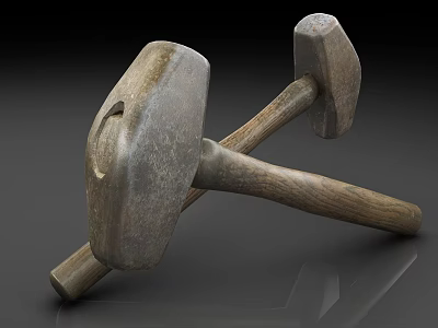 Vintage Hardware Hammers With Wooden Handles And Metal Heads For Workshop Applications 3d model