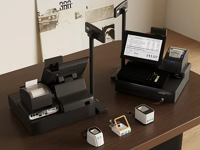 Modern Commercial Cash Register Systems With Receipt Printers And Payment Terminals 3d model