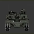 Military Tank With Green Camouflage Tracked Chassis Long Barrel Gun And Radar Antennas