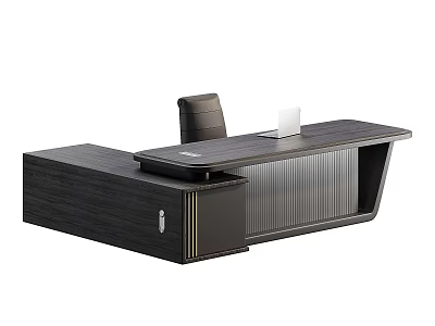 Modern Office Desk With Dark Wood Finish Laptop Office Chair And Sleek Design 3d model
