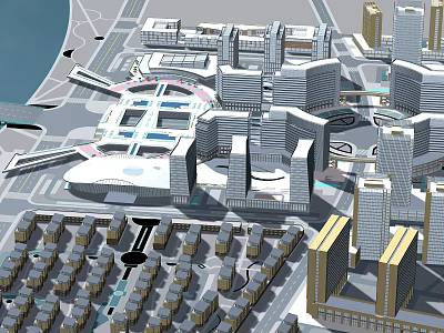 Modern Urban Planning Design With High Rise Buildings Streets And Water Features 3d model