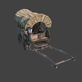 Vintage Horse Carriage with Canvas Canopy Wooden Structure Wheels and Metal Hitch