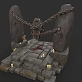 Ancient Stone Platform With Large Rock Slabs Chains And Burning Candles 3d model
