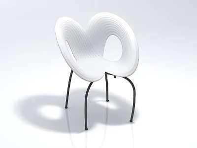 White Curved Leisure Chair With Wave Pattern And Black Slim Legs 3d model
