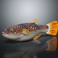 Vibrant Pufferfish With Smooth Reddish Brown Body White Spots And Yellow Fins Tail