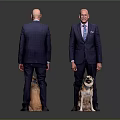 Man In Formal Suit Standing With Dogs In Front And Back Views