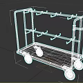 Industrial Metal Utility Cart With Multiple Hooks Platform Shelf And Wheels