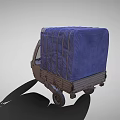 Vintage Three Wheeler Tricycle With Blue Tarpaulin Covered Cargo Bed And Weathered Metal Body