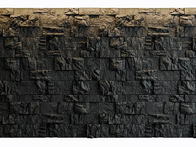 Dark Natural Textured Stone Bedroom Accent Wall Interior Design Ideas 3d model