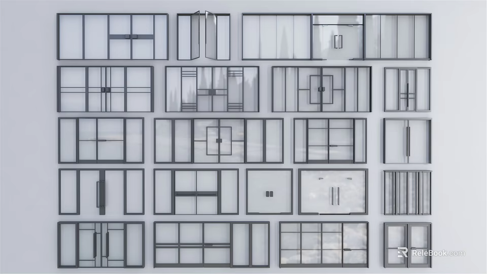 Various Window And Door Design Options With Different Frame Styles And Glass Panels 3d model 