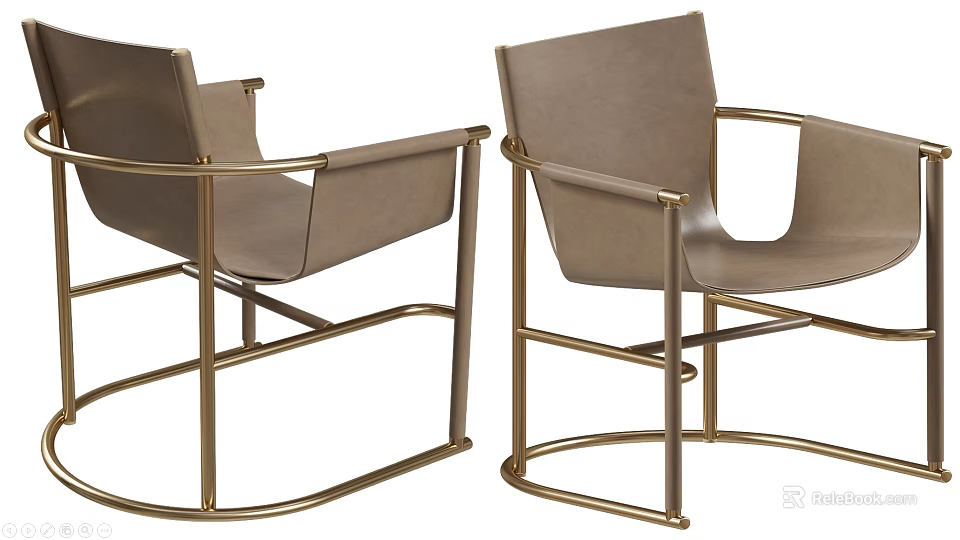 Modern Leather Accent Chair With Gold Metal Frame And Minimalist Armrest Design 3d model 