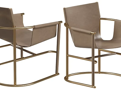 Modern Leather Accent Chair With Gold Metal Frame And Minimalist Armrest Design 3d model