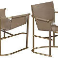 Modern Leather Accent Chair With Gold Metal Frame And Minimalist Armrest Design
