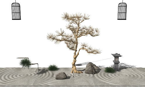 Japanese-style new Chinese-style dry landscape stone lamp Zen dry 3d model