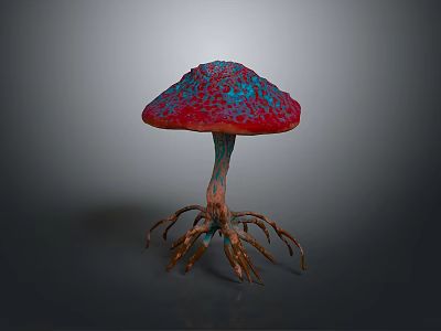 Vibrant Red Mushroom With Blue Spots And Root Like Structures As Edible Food 3d model