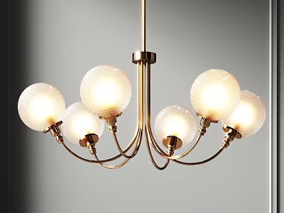 Modern Chandelier with Golden Brass Frame and Six White Textured Glass Globes for Interior Lighting 3d model