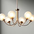 Modern Chandelier with Golden Brass Frame and Six White Textured Glass Globes for Interior Lighting