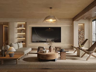 Modern Living Room Interior Design With Sofa TV Wall Pendant Light And Coffee Table 3d model
