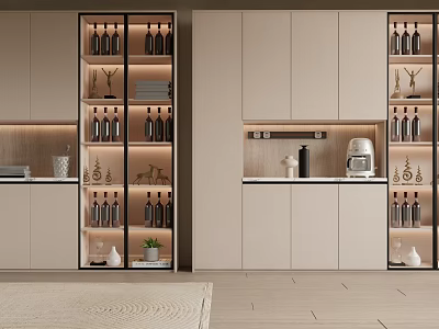 Modern Wine Cabinet With Glass Doors LED Lighting And Wine Bottle 3d model