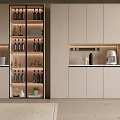 Modern Wine Cabinet With Glass Doors LED Lighting And Wine Bottle
