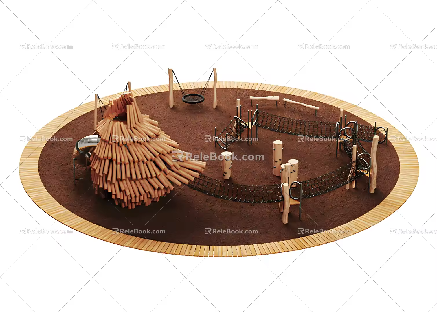 Log Playground Wild Playground Wooden Unpowered Playground Forest Playground 3d model