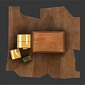 Wooden Brown Bookcase With Shelves Books And Drawer Near Fragile Boxes Toy Car On Carpet