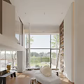 Duplex Living Room Interior Design With High Ceilings Large Windows And Natural Light