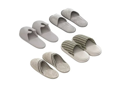 Comfortable Slippers In Various Styles With Plaid And Solid Color Designs 3d model