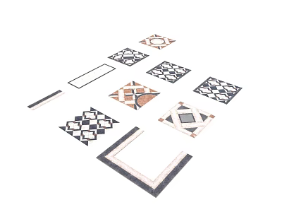 Various Shaped Decorative Floor Mats With Geometric Patterns In Black White And Brown 3d model