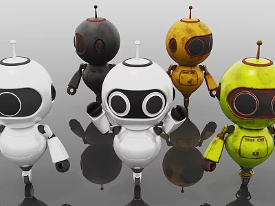 Colorful Robot Dolls With Big Eyes Antenna And Multiple Colors Design 3d model