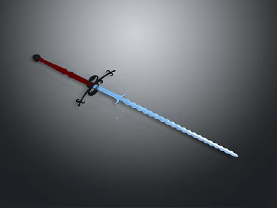 Medieval Sword With Red Hilt Black Guard And Blue Spiral Blade 3d model