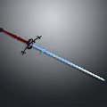 Medieval Sword With Red Hilt Black Guard And Blue Spiral Blade
