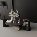 Elegant Modern Sofa Coffee Table Set with Round Marble Table White Flowers Book and Decor 3d model