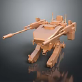 Golden Sci Fi Tank 3D Model With Multi Barrel Cannons And Mechanical Legs Design