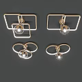 Modern Minimalist Ceiling Lights with Square and Circular Golden Metal Frames and Transparent Bulbs