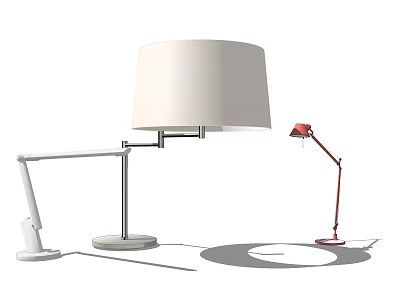 White and Red Table Lamps with Adjustable Arm White Shade and Stable Base 3d model