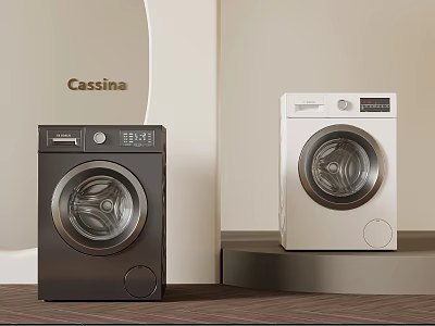 Modern Black And White Washing Machines With Sleek Design In Minimalist Interior 3d model