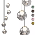 Modern Glass Chandeliers with Spherical Transparent Shades and Multiple Color Options and Gold Metal Accents