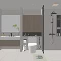 Modern Bathroom Interior Design With Vanity Mirror Toilet And Glass Shower Enclosure