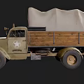 Olive Green Military Truck With White Star Emblem Wooden Cargo Bed And White Canvas Cover