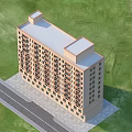 Multi Story Residential Building with Windows Balconies Near Green Grass Road Light Exterior Flat Roof
