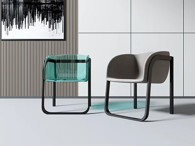 Stylish Modern Interior With Transparent Green And Gray Accent Chairs Black Metal Frame 3d model
