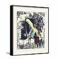 Abstract Painting With Geometric Lines Curved Patterns And Bold Color Textures