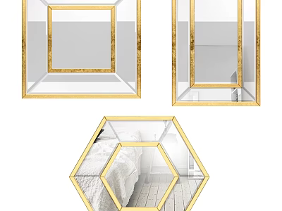 Decorative Gold Frame Mirrors With Square And Hexagonal Shapes For Home Decor 3d model