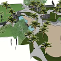 Tropical Modern Residential Landscape with Palm Trees White Stone Walkway Greenery and Rock Decorations