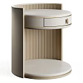 Modern Round Nightstand With Drawer And Ribbed Panel Design 3d model