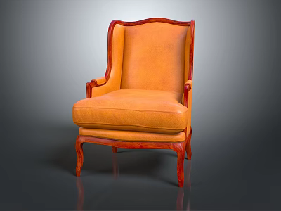 Elegant Orange Single Sofa in Classic Style with Wooden Frame and Curved Legs 3d model