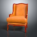 Elegant Orange Single Sofa in Classic Style with Wooden Frame and Curved Legs
