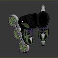 Green And Black Inline Skates With Purple Laces White Wheels And Green Edges